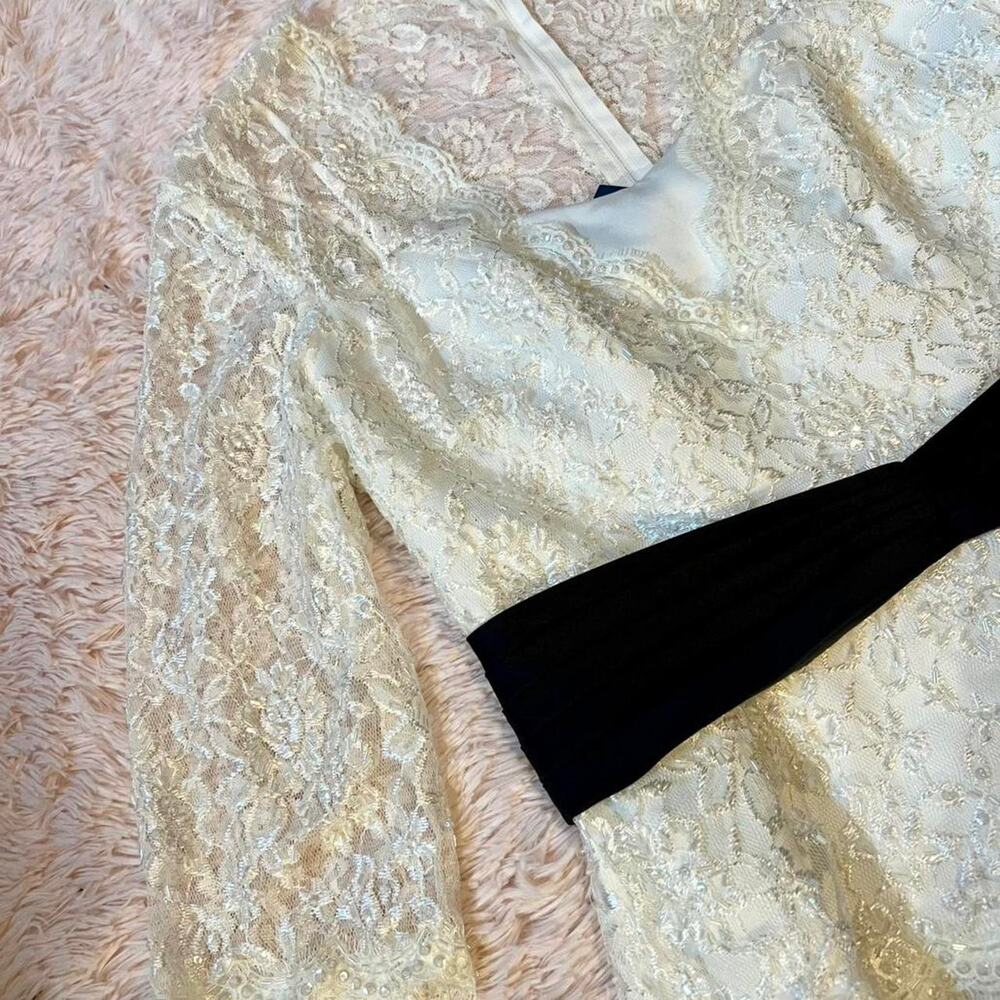 Vintage Alfred‎ Angelo Lace Beaded Formal Mature Bridal Glam Classic Peplum Top - Picture 3 of 6